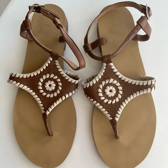 Jack Rogers sandals size 8, brown and white leather - Picture 12 of 14